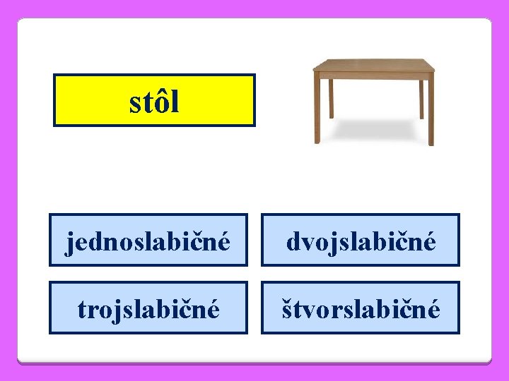 stôl jednoslabičné dvojslabičné trojslabičné štvorslabičné 