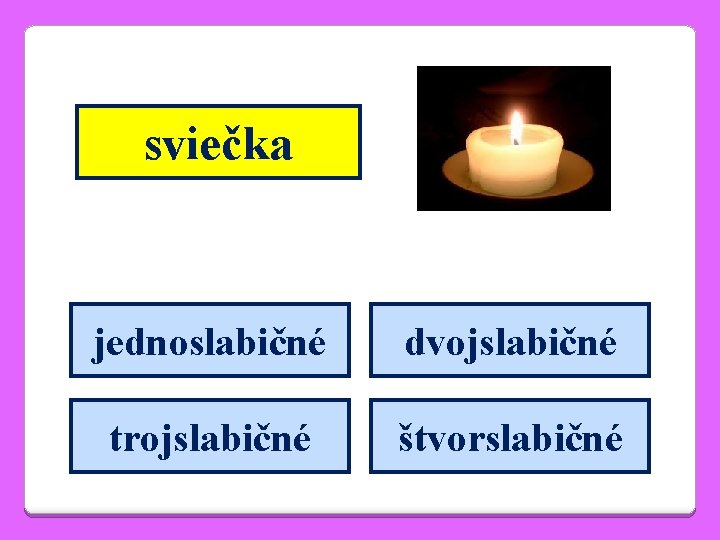 sviečka jednoslabičné dvojslabičné trojslabičné štvorslabičné 