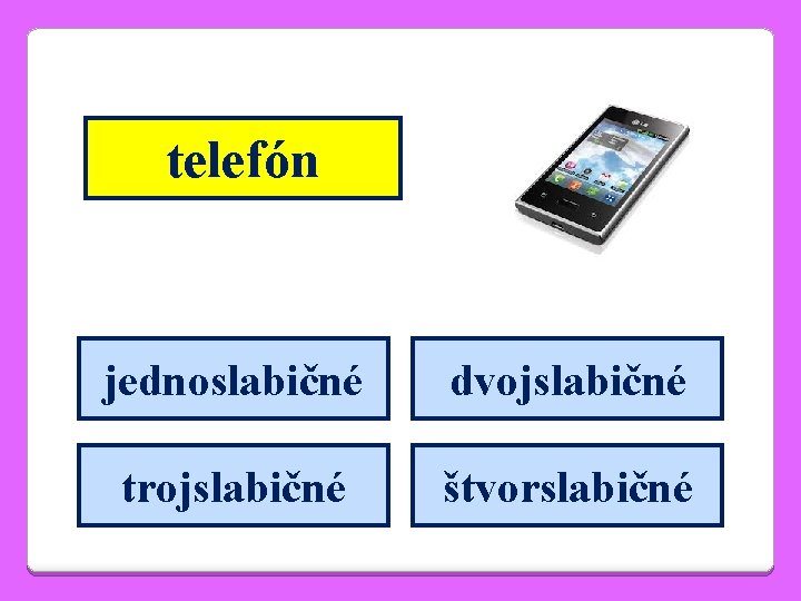 telefón jednoslabičné dvojslabičné trojslabičné štvorslabičné 