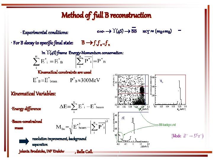 Method of full B reconstruction e+e- (4 S) BB m (m. B+m. B) •