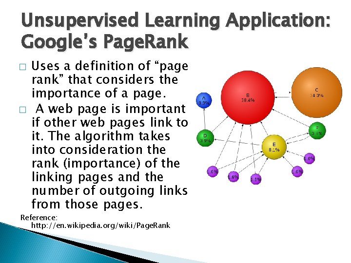 Unsupervised Learning Application: Google’s Page. Rank � � Uses a definition of “page rank”