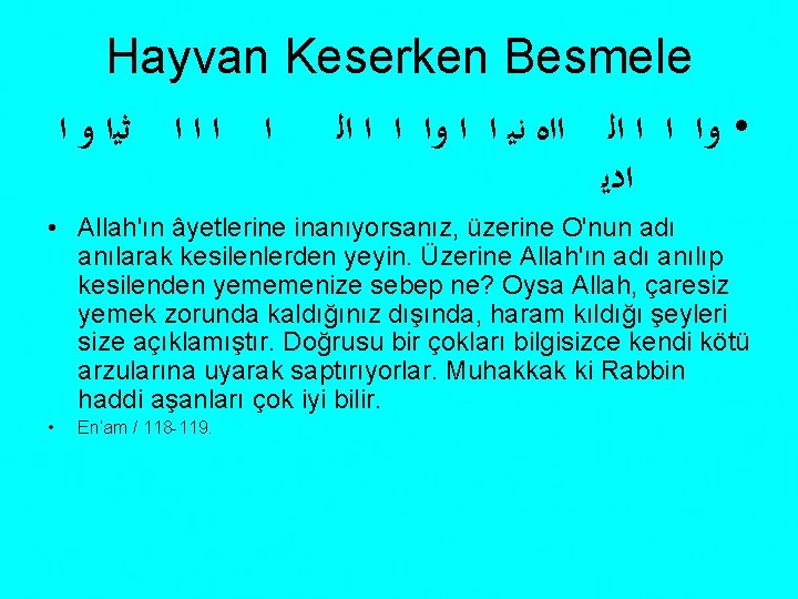 Hayvan Keserken Besmele ﺍ ﺍ ﺛﻴﺍ ﻭ ﺍ • ﻭﺍ ﺍ ﺍ ﺍﻟ ﺍﺍﻩ