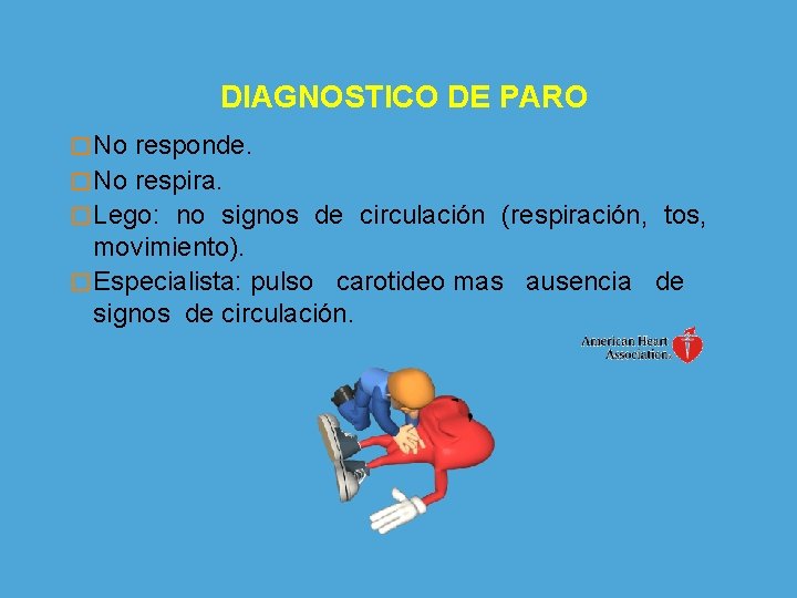 DIAGNOSTICO DE PARO � No responde. � No respira. � Lego: no signos de