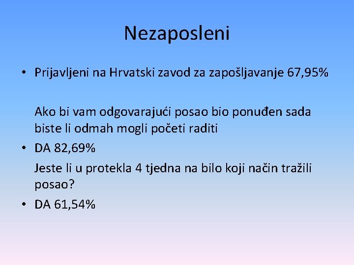 Nezaposleni • Prijavljeni na Hrvatski zavod za zapošljavanje 67, 95% Ako bi vam odgovarajući