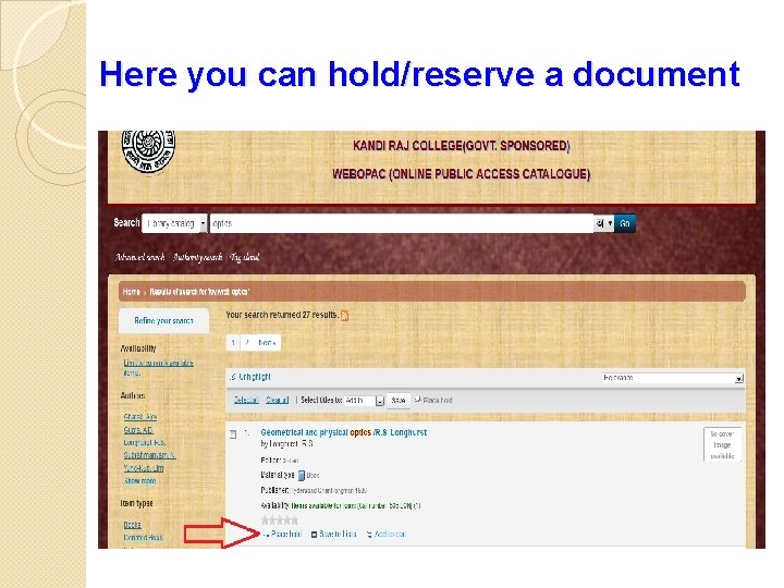Here you can hold/reserve a document 