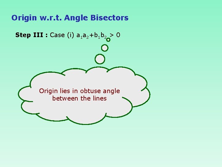 Origin w. r. t. Angle Bisectors Step III : Case (i) a 1 a