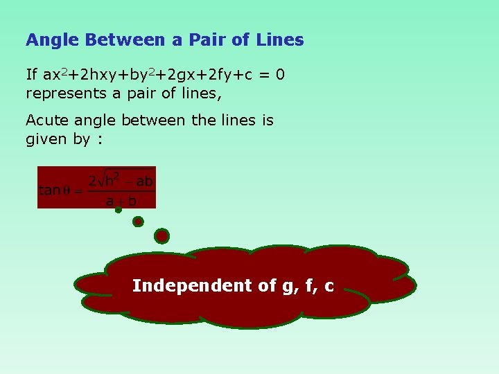 Angle Between a Pair of Lines If ax 2+2 hxy+by 2+2 gx+2 fy+c =