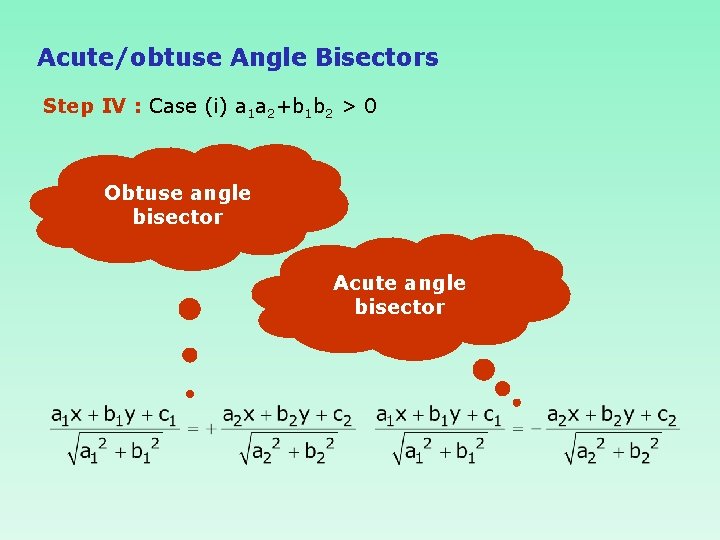 Acute/obtuse Angle Bisectors Step IV : Case (i) a 1 a 2+b 1 b