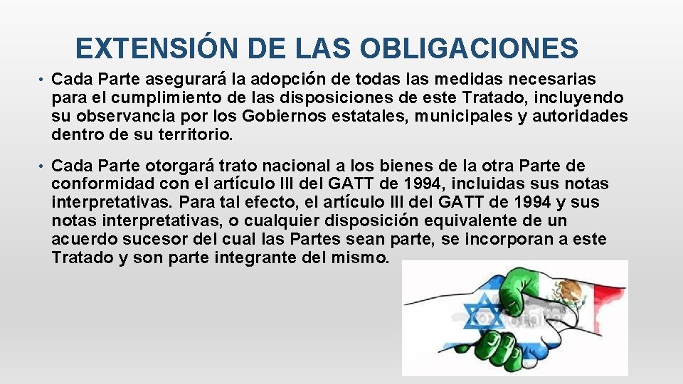 EXTENSIÓN DE LAS OBLIGACIONES • Cada Parte asegurará la adopción de todas las medidas