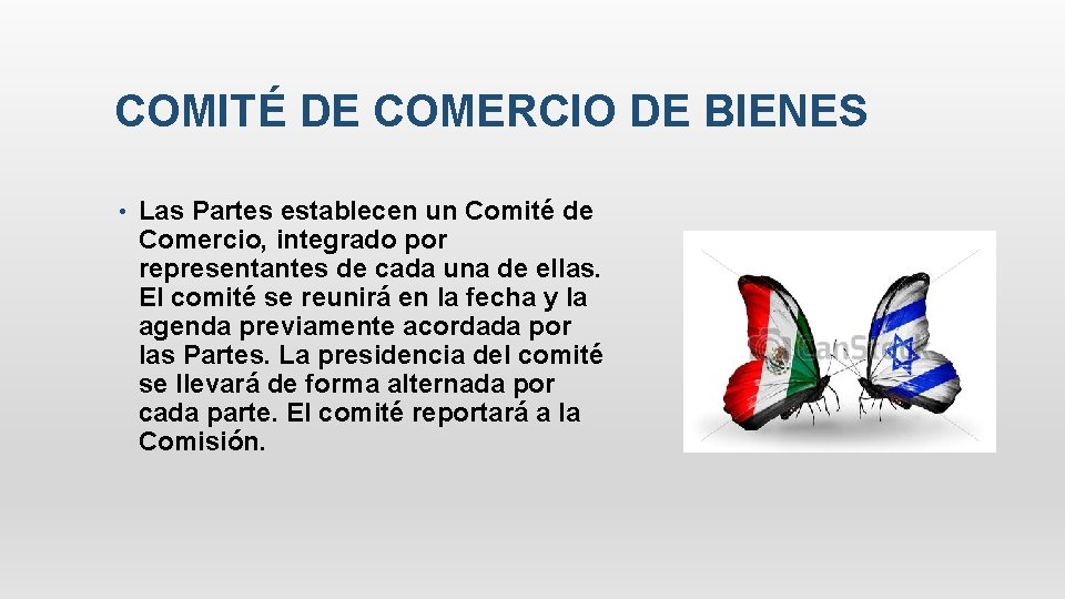 COMITÉ DE COMERCIO DE BIENES • Las Partes establecen un Comité de Comercio, integrado