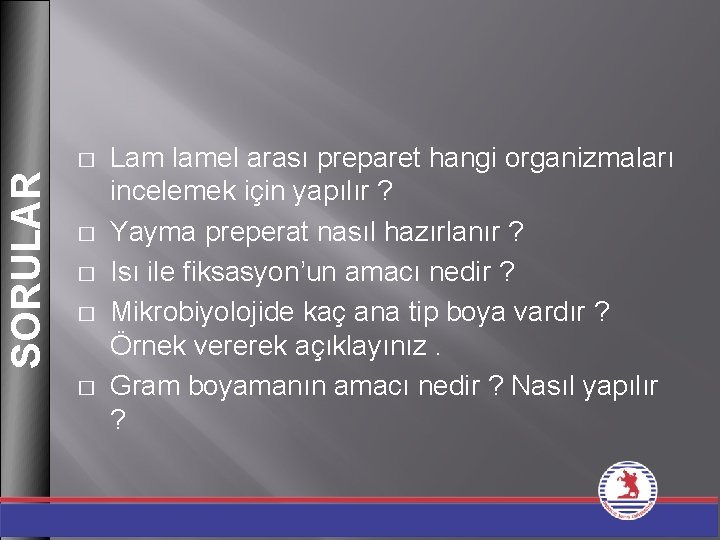 SORULAR � � � Lam lamel arası preparet hangi organizmaları incelemek için yapılır ?