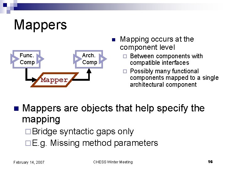 Mappers n Func. Comp Arch. Comp Mapper n Mapping occurs at the component level