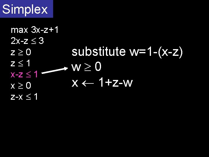 Simplex max 3 x-z+1 2 x-z 3 z 0 z 1 x-z 1 x