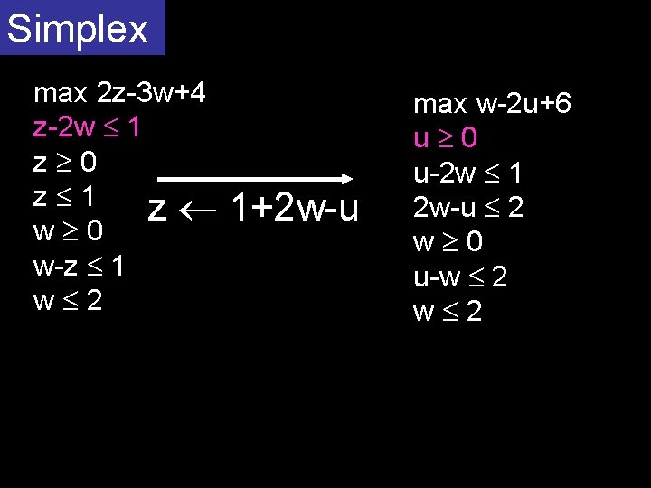 Simplex max 2 z-3 w+4 z-2 w 1 z 0 z 1 z w