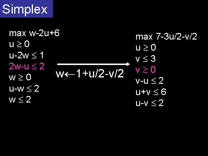 Simplex max w-2 u+6 u 0 u-2 w 1 2 w-u 2 w 1+u/2