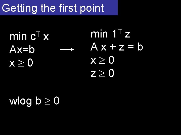 Getting the first point T c min x Ax=b x 0 wlog b 0