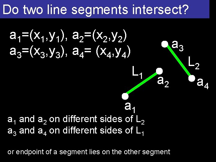 Do two line segments intersect? a 1=(x 1, y 1), a 2=(x 2, y