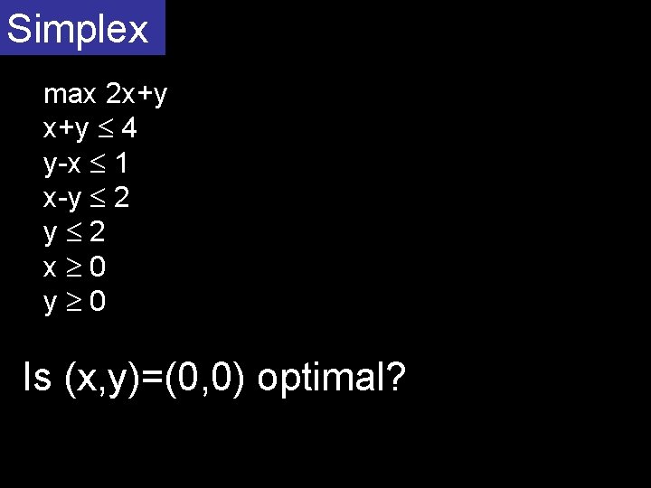 Simplex max 2 x+y 4 y-x 1 x-y 2 y 2 x 0 y