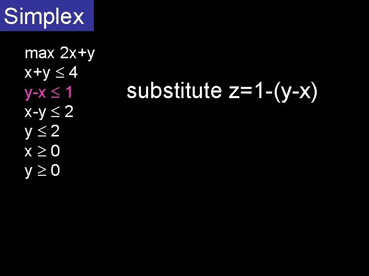 Simplex max 2 x+y 4 y-x 1 x-y 2 y 2 x 0 y