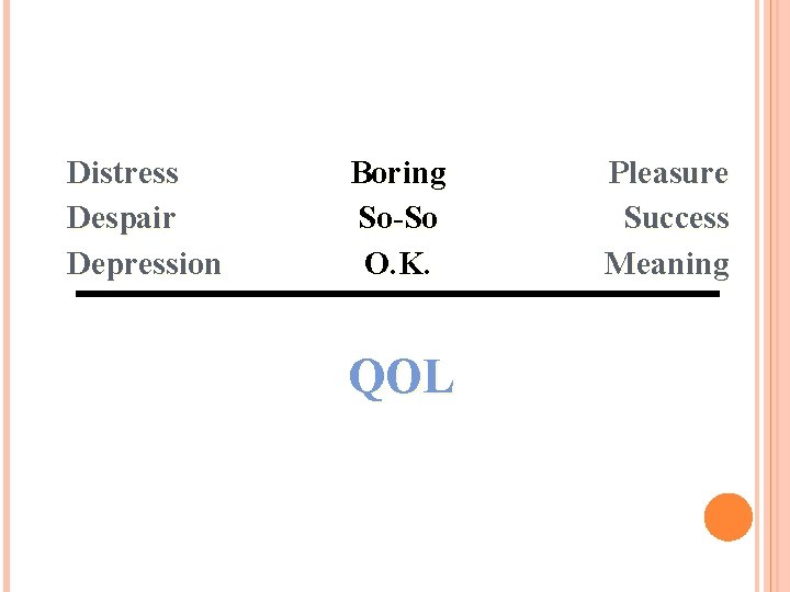 Distress Despair Depression Boring So-So O. K. QOL Pleasure Success Meaning 