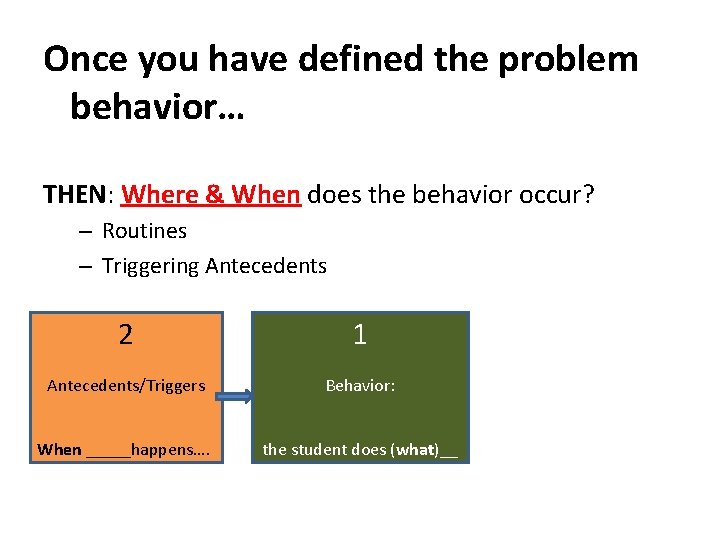 Once you have defined the problem behavior… THEN: Where & When does the behavior