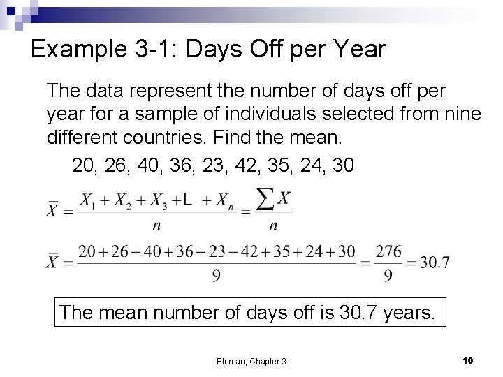 Example 3 -1: Days Off per Year The data represent the number of days