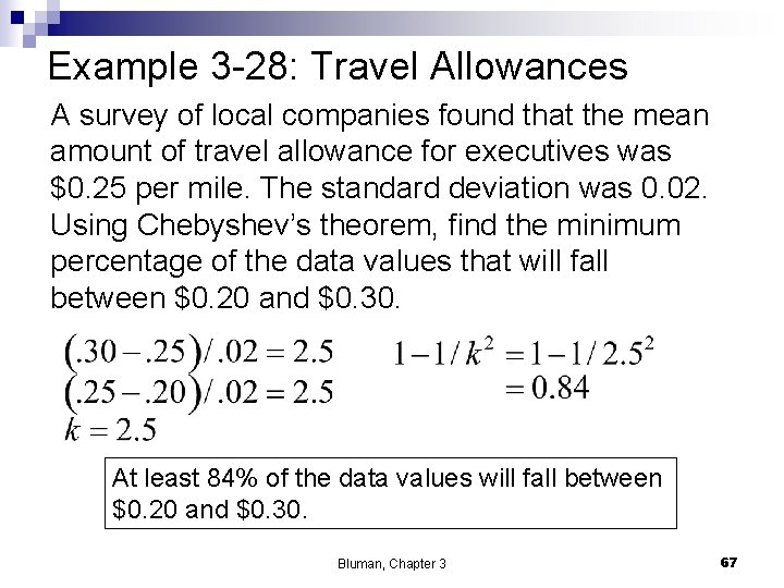 Example 3 -28: Travel Allowances A survey of local companies found that the mean