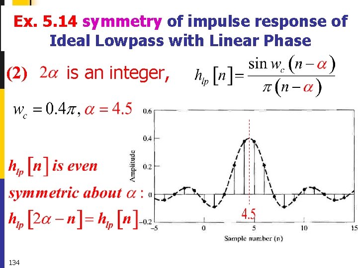 Ex. 5. 14 symmetry of impulse response of Ideal Lowpass with Linear Phase (2)