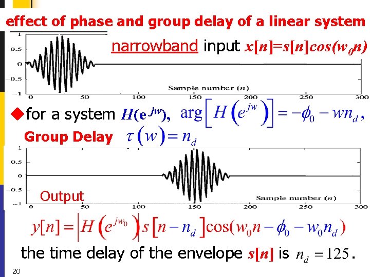 effect of phase and group delay of a linear system narrowband input x[n]=s[n]cos(w 0