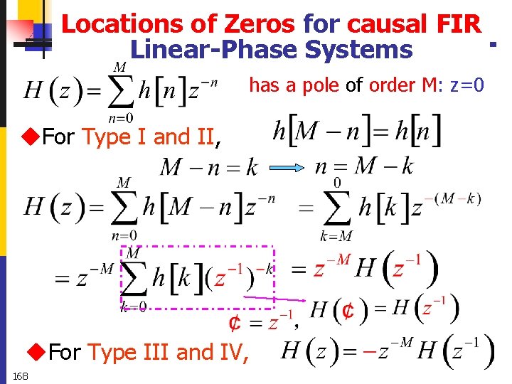 Locations of Zeros for causal FIR Linear-Phase Systems has a pole of order M: