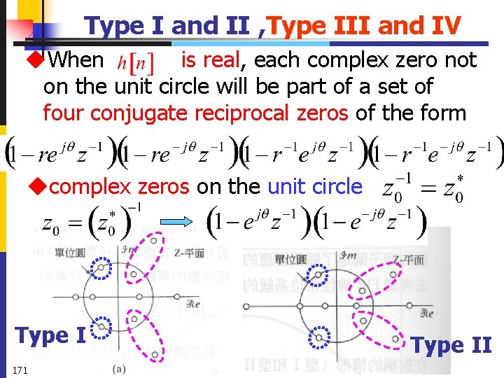 Type I and II , Type III and IV u. When is real, each