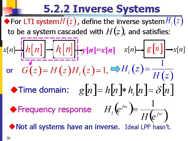 5. 2. 2 Inverse Systems u. For LTI system , define the inverse system