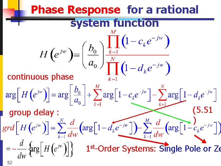 Phase Response for a rational system function continuous phase group delay : (5. 51