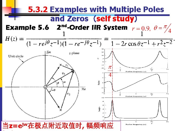 5. 3. 2 Examples with Multiple Poles and Zeros（self study） jw在极点附近取值时, 幅频响应 当z=e 70