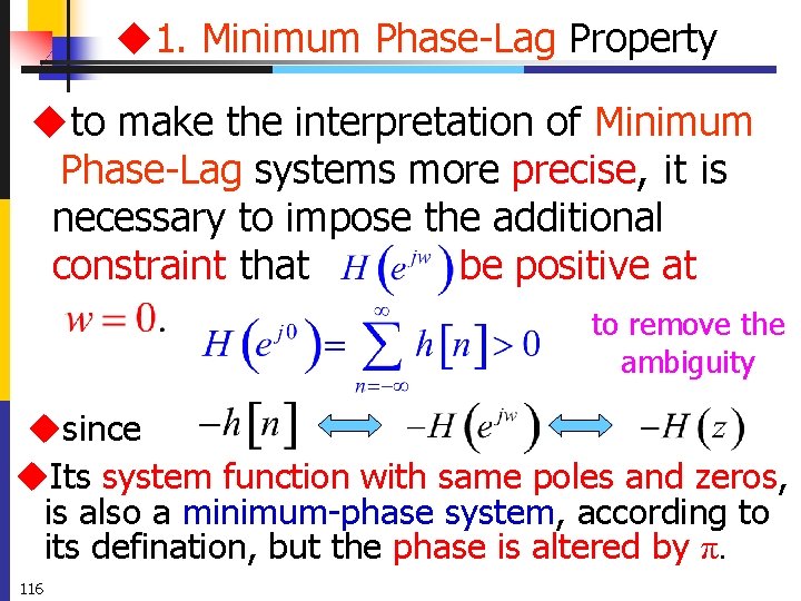 u 1. Minimum Phase-Lag Property uto make the interpretation of Minimum it is Phase-Lag