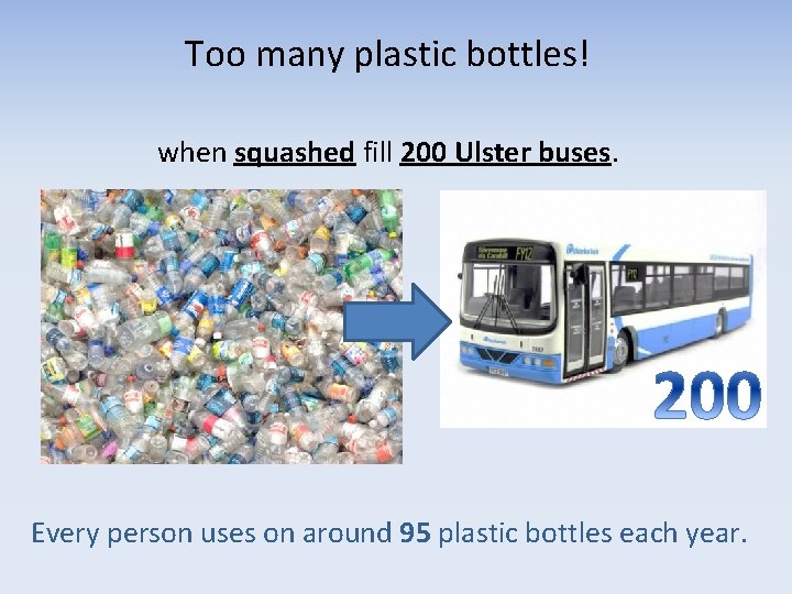Too many plastic bottles! when squashed fill 200 Ulster buses. Every person uses on