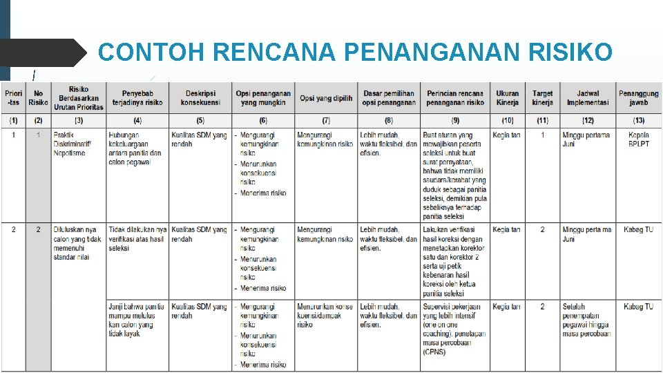 CONTOH RENCANA PENANGANAN RISIKO 