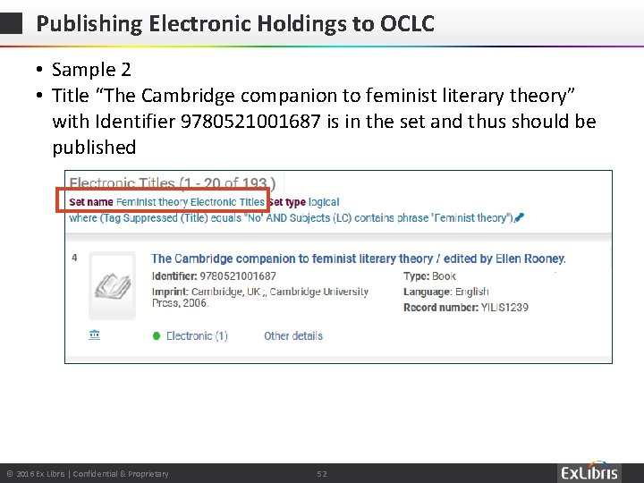 Publishing Electronic Holdings to OCLC • Sample 2 • Title “The Cambridge companion to