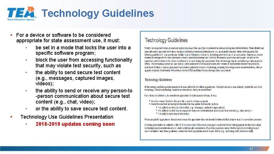 Technology Guidelines § For a device or software to be considered appropriate for state