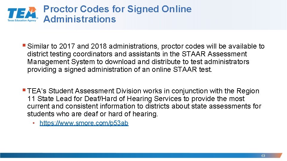 Proctor Codes for Signed Online Administrations § Similar to 2017 and 2018 administrations, proctor