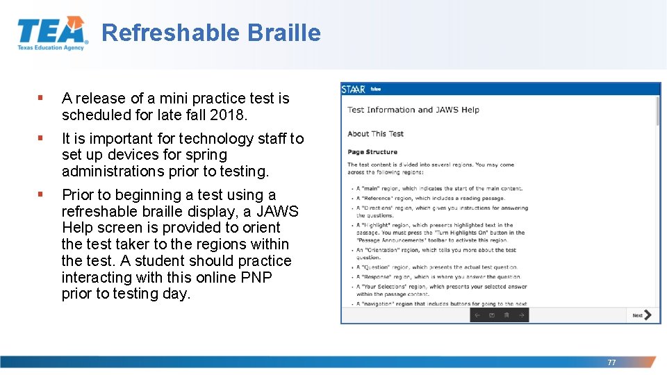 Refreshable Braille § A release of a mini practice test is scheduled for late