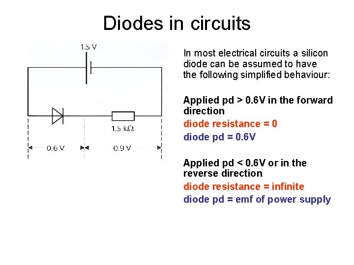 Diodes in circuits In most electrical circuits a silicon diode can be assumed to