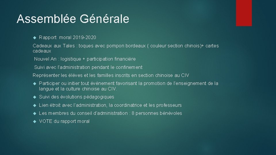 Assemblée Générale Rapport moral 2019 -2020 Cadeaux Tales : toques avec pompon bordeaux (