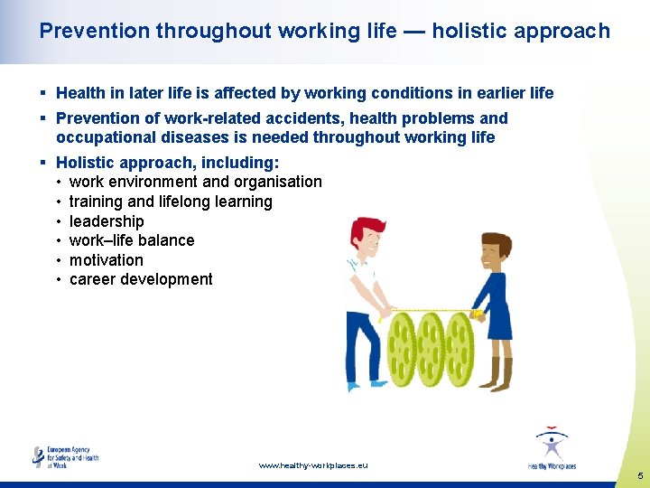 Prevention throughout working life — holistic approach § Health in later life is affected