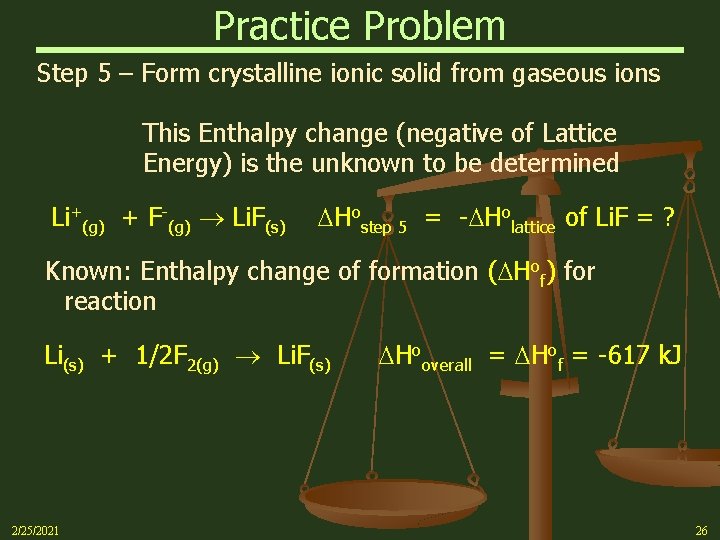 Practice Problem Step 5 – Form crystalline ionic solid from gaseous ions This Enthalpy