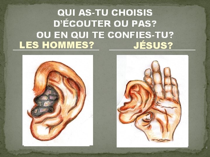 QUI AS-TU CHOISIS D’ÉCOUTER OU PAS? OU EN QUI TE CONFIES-TU? LES HOMMES? JÉSUS?