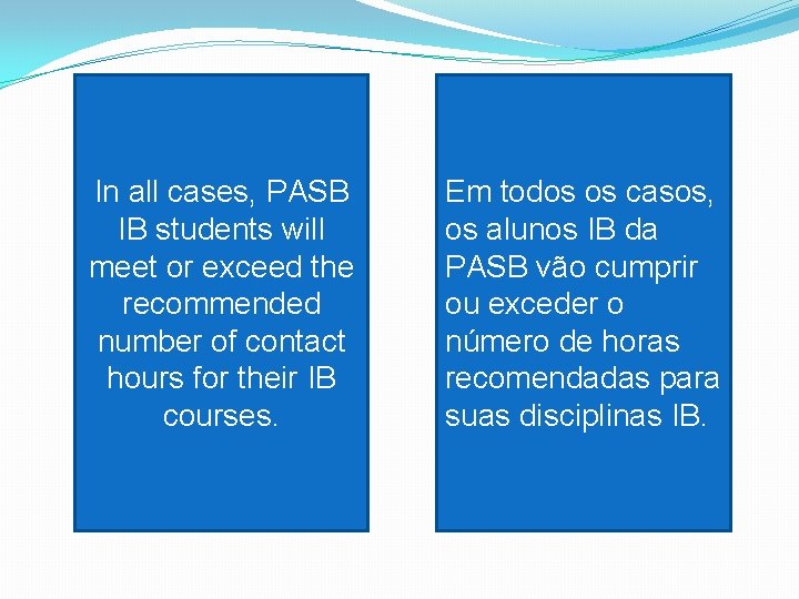 In all cases, PASB IB students will meet or exceed the recommended number of