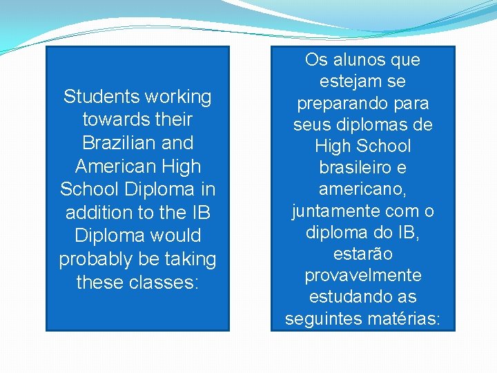 Students working towards their Brazilian and American High School Diploma in addition to the