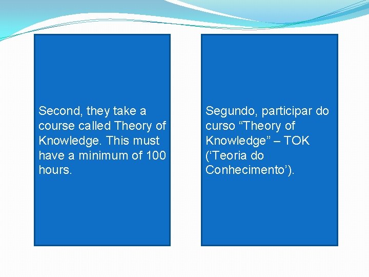 Second, they take a course called Theory of Knowledge. This must have a minimum