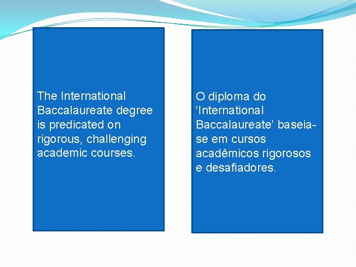 The International Baccalaureate degree is predicated on rigorous, challenging academic courses. O diploma do